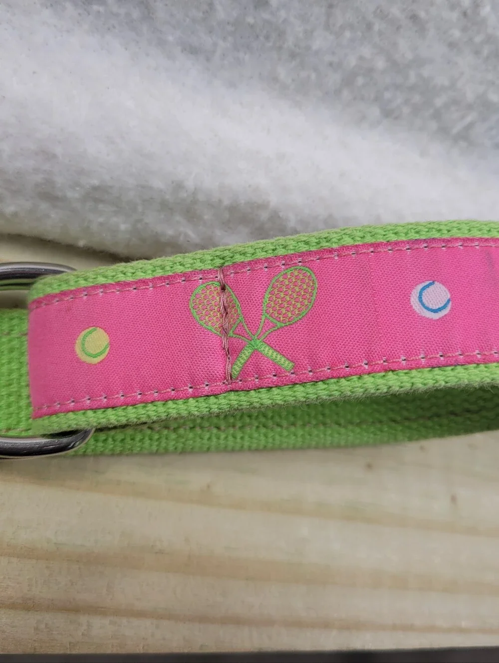 Douglas Paquette Pink Lime Green Tennis Racket Ribbon D-Ring Web Belt Size Large